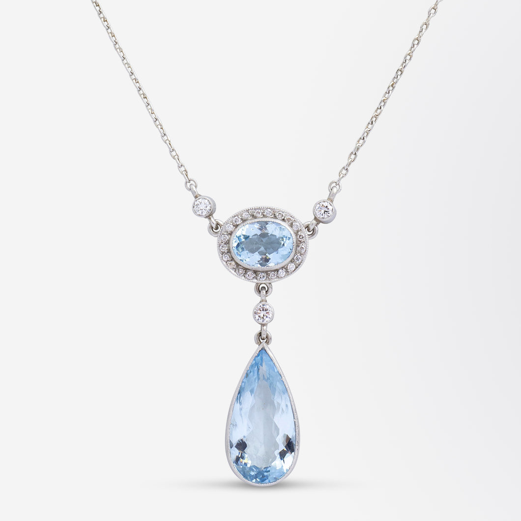 Platinum, Diamond & Aquamarine Necklace