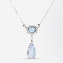 Load image into Gallery viewer, Platinum, Diamond &amp; Aquamarine Necklace
