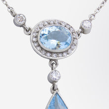 Load image into Gallery viewer, Platinum, Diamond &amp; Aquamarine Necklace
