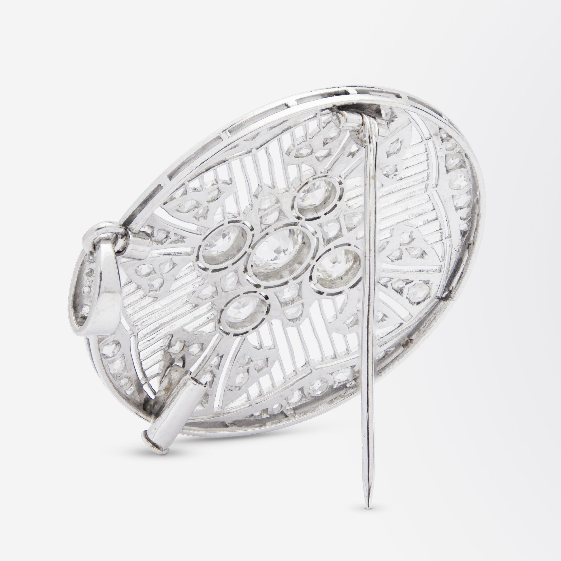 Belle Epoque Handmade Platinum and Diamond Brooch Pendant