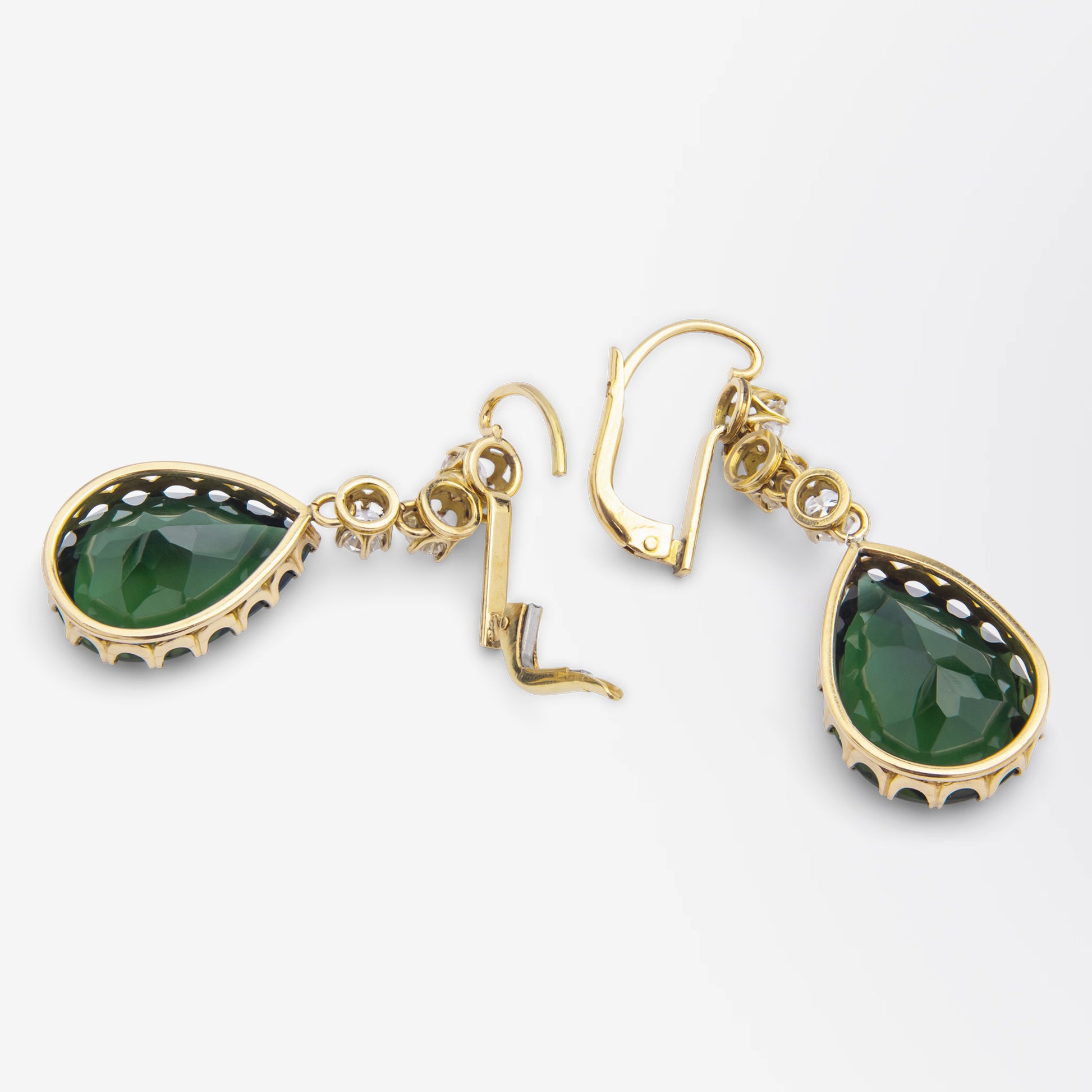 Diamond Set 18kt Yellow Gold Drop Earrings