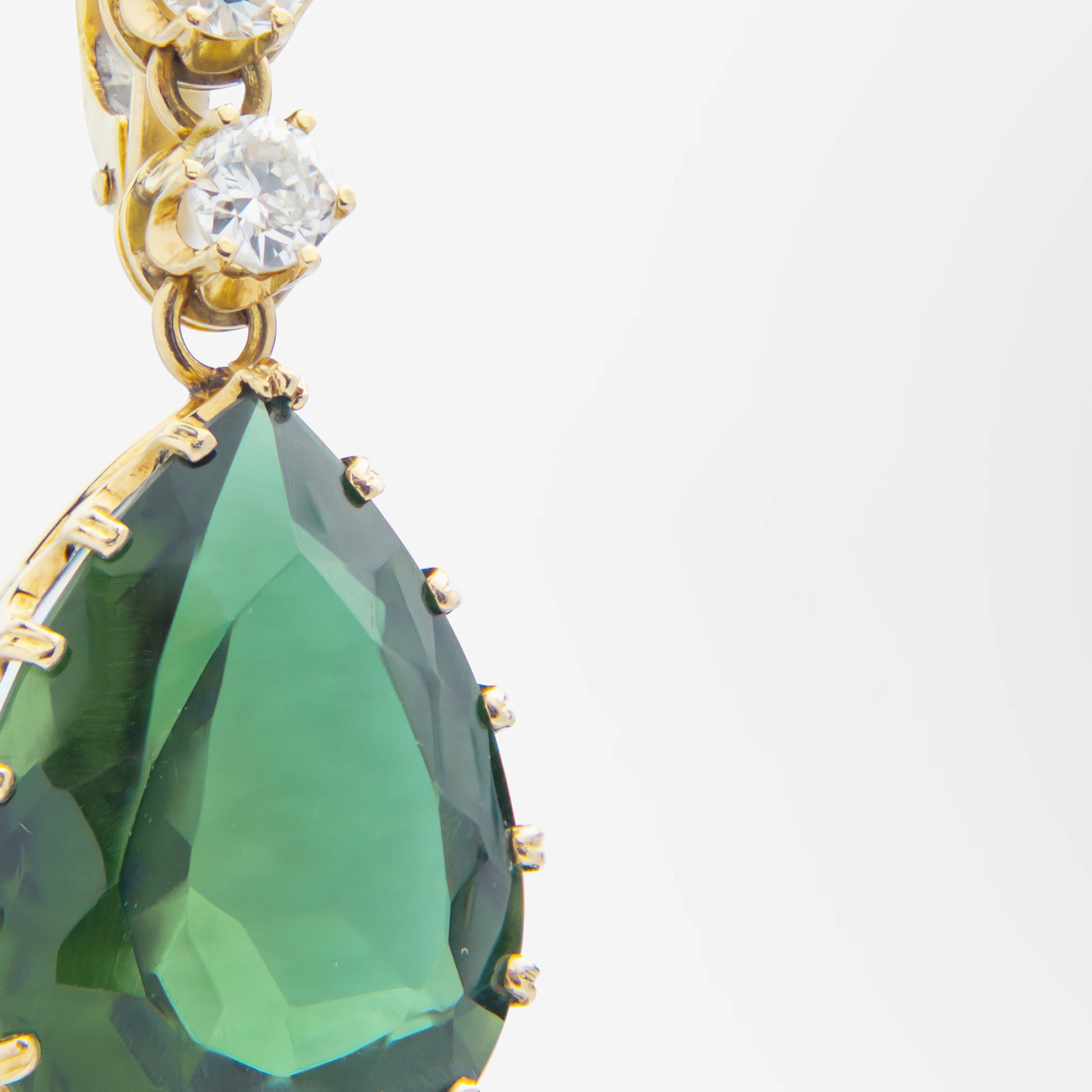 Diamond Set 18kt Yellow Gold Drop Earrings