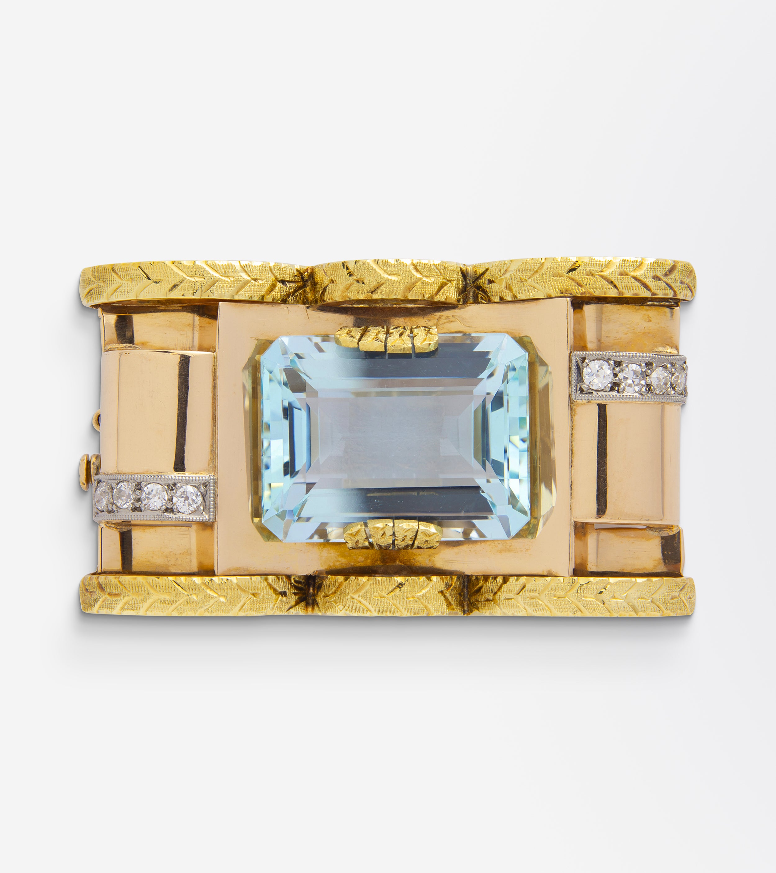Retro Period Tri-Tone Gold & Aquamarine Brooch Pendant
