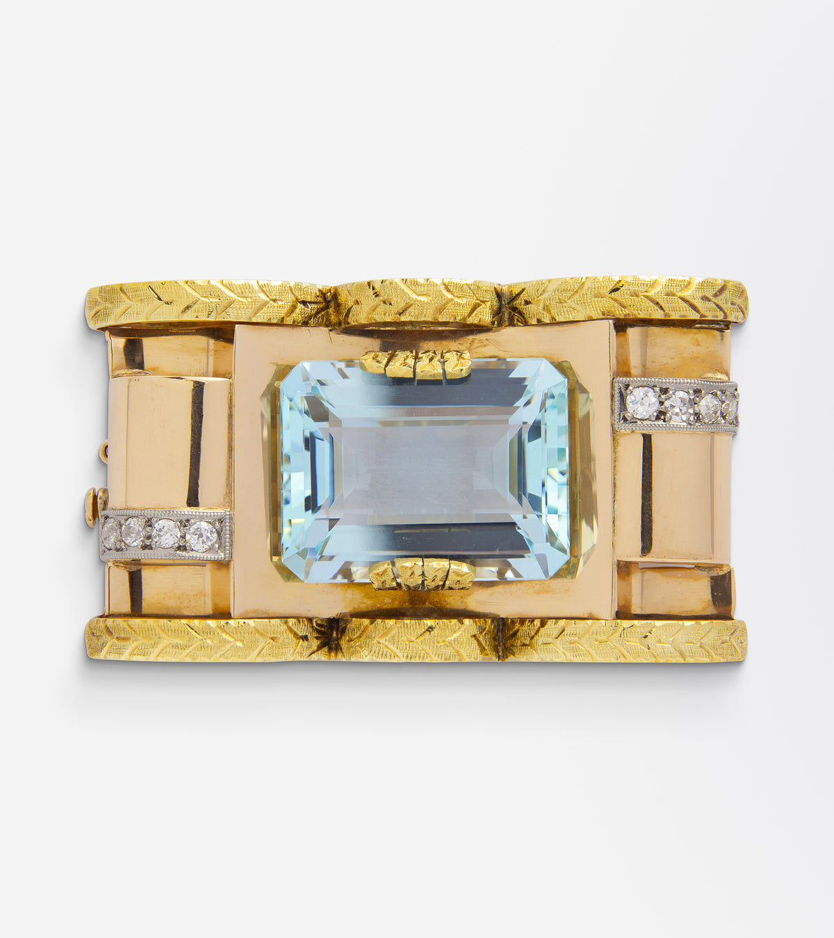 Retro Period Tri-Tone Gold & Aquamarine Brooch Pendant