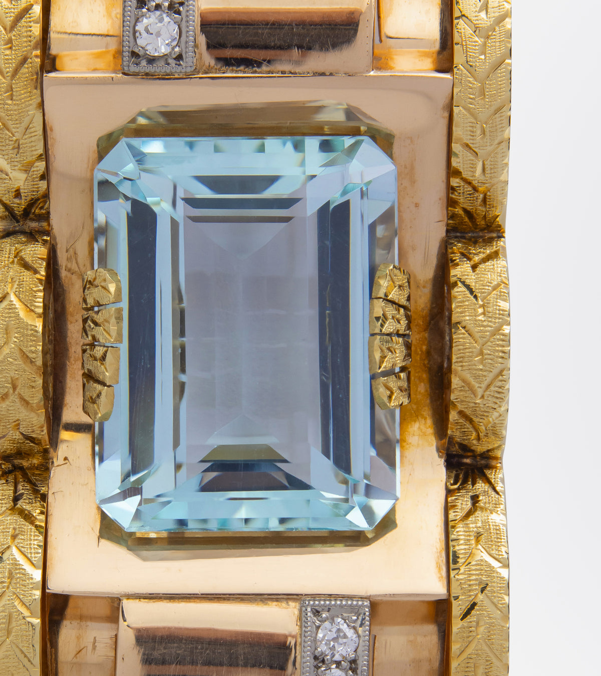 Retro Period Tri-Tone Gold & Aquamarine Brooch Pendant