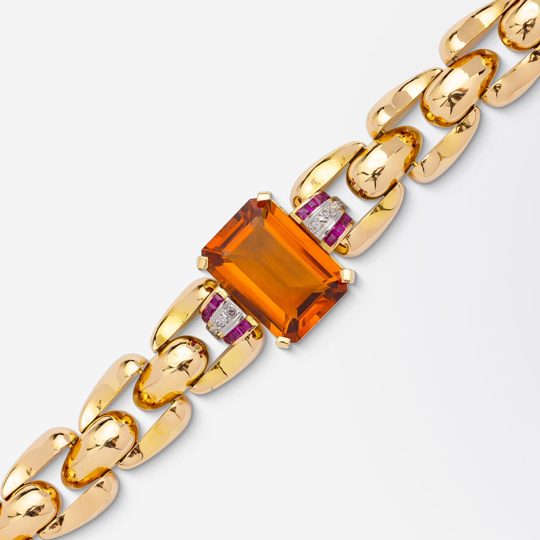 Retro Period Citrine, Ruby & Diamond Bracelet