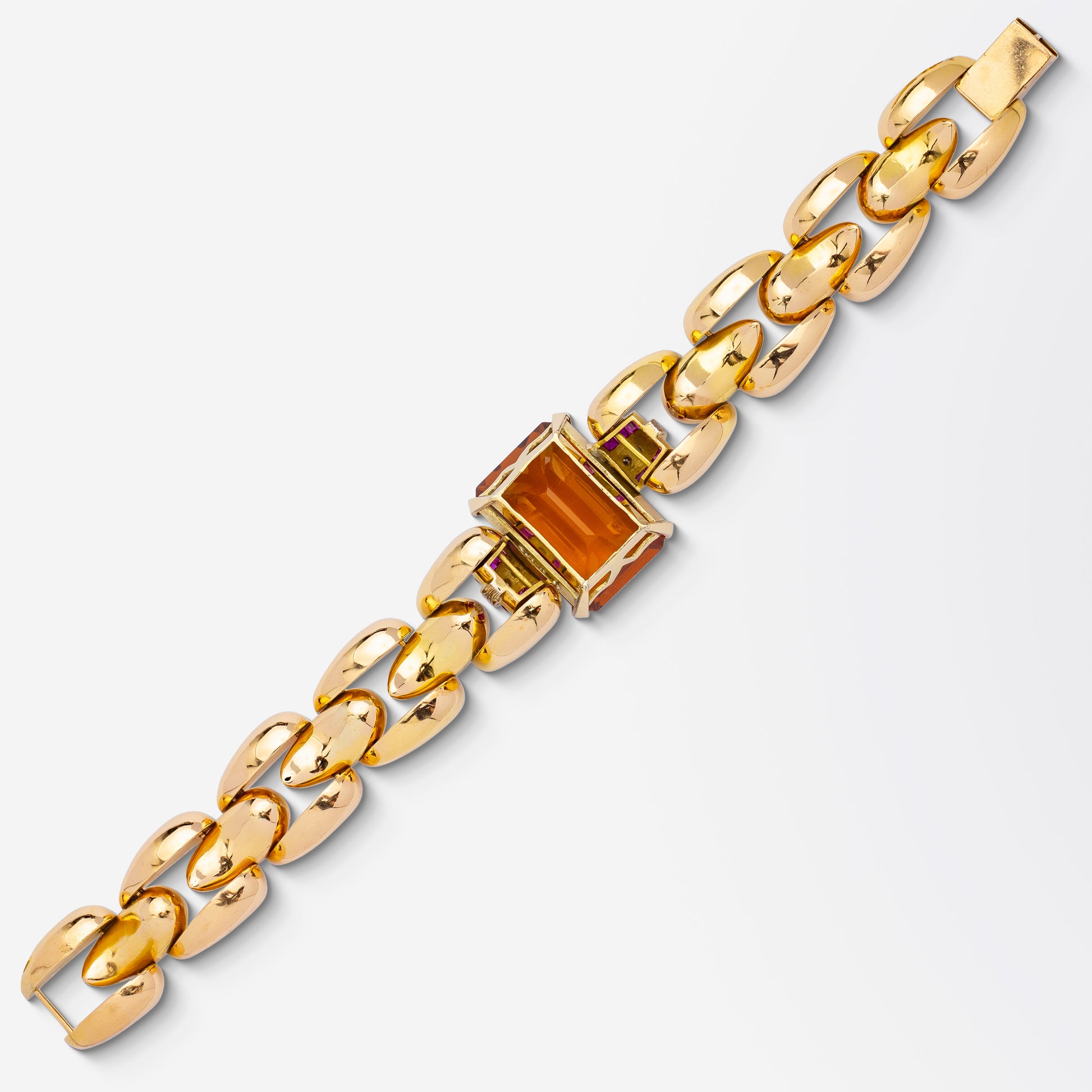 Bracelet rétro en citrine, rubis et diamants
