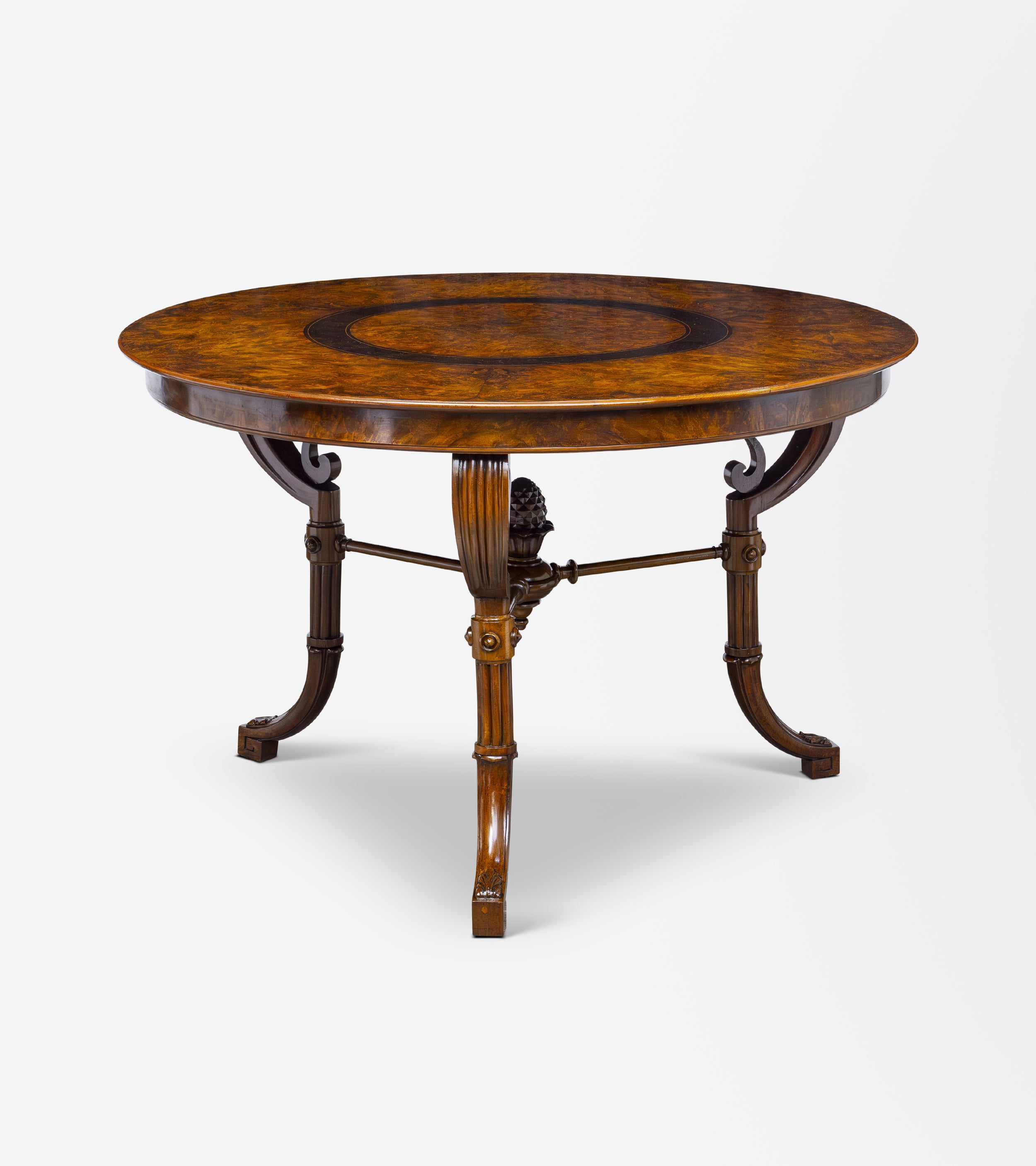 Eclectic Continental Walnut Table with Carved Legs and Pinecone Finial