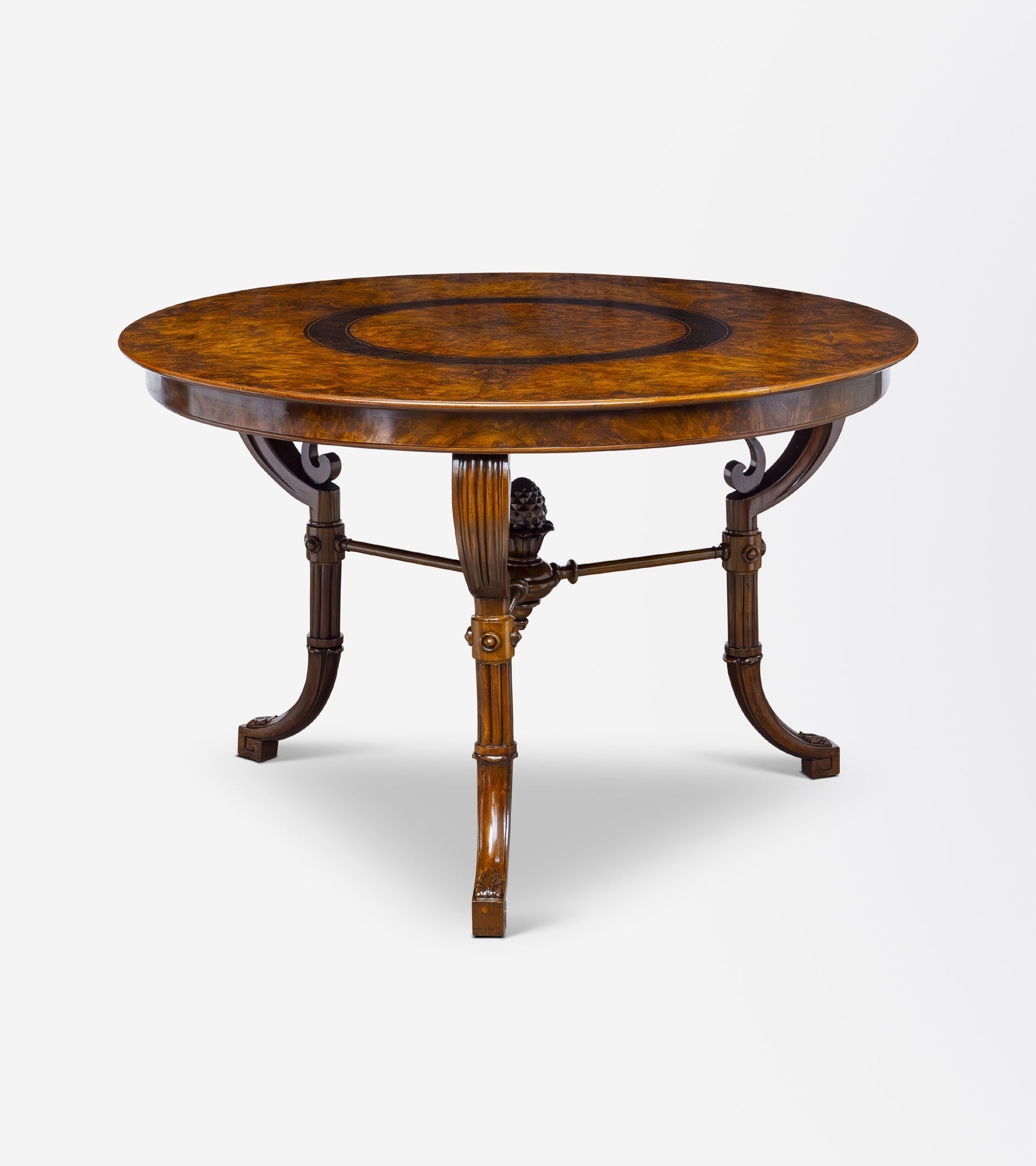 Eclectic Continental Walnut Table with Carved Legs and Pinecone Finial