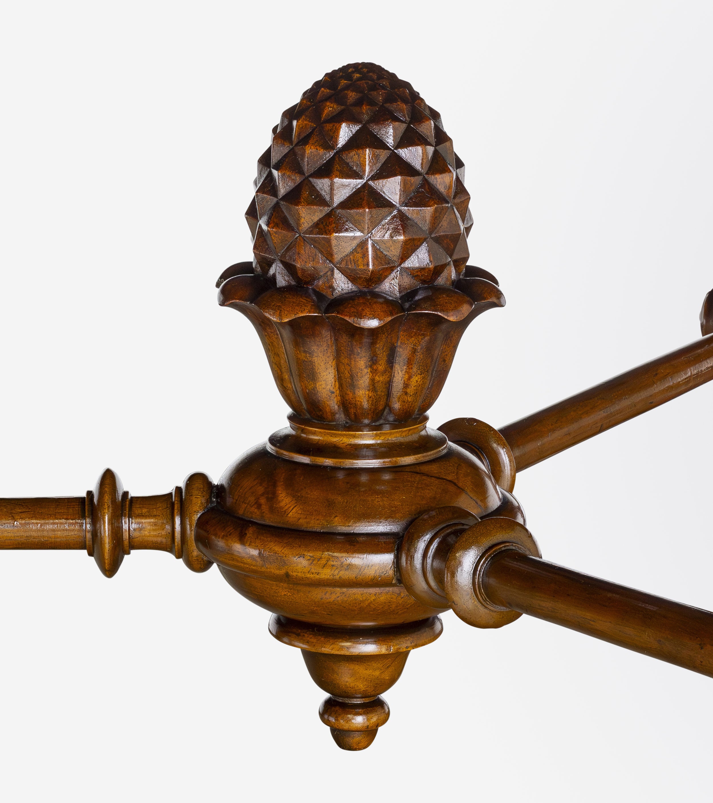 Eclectic Continental Walnut Table with Carved Legs and Pinecone Finial