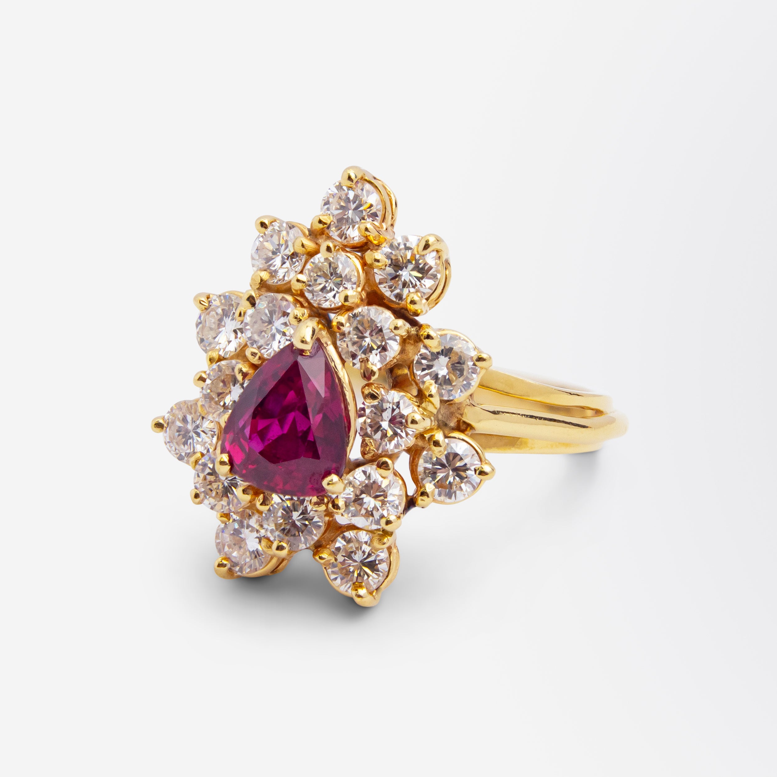 Mid Century Ruby & Diamond Cluster Ring
