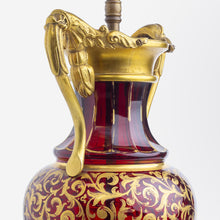 Load image into Gallery viewer, Ruby Glass with Gold Gilt Accents and Bronze Handles
