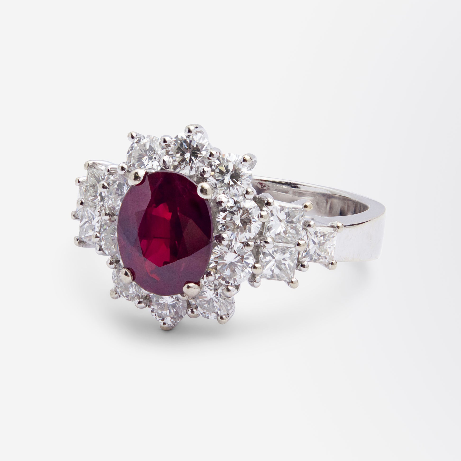 18kt White Gold, Ruby & Diamond Earring & Ring Suite