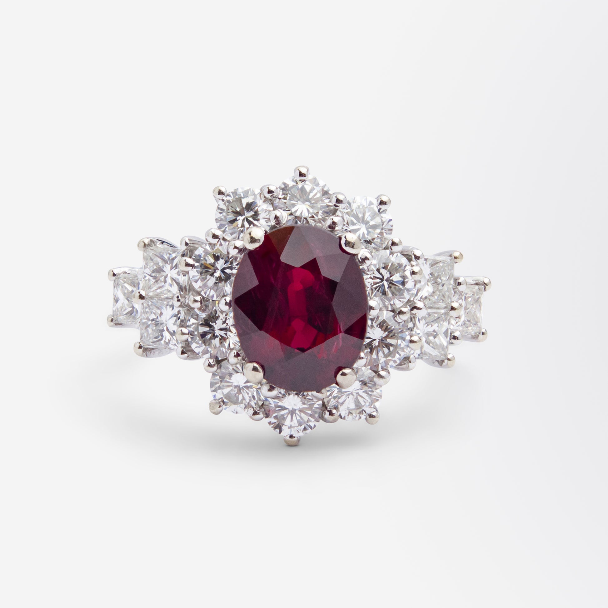 18kt White Gold, Ruby & Diamond Earring & Ring Suite