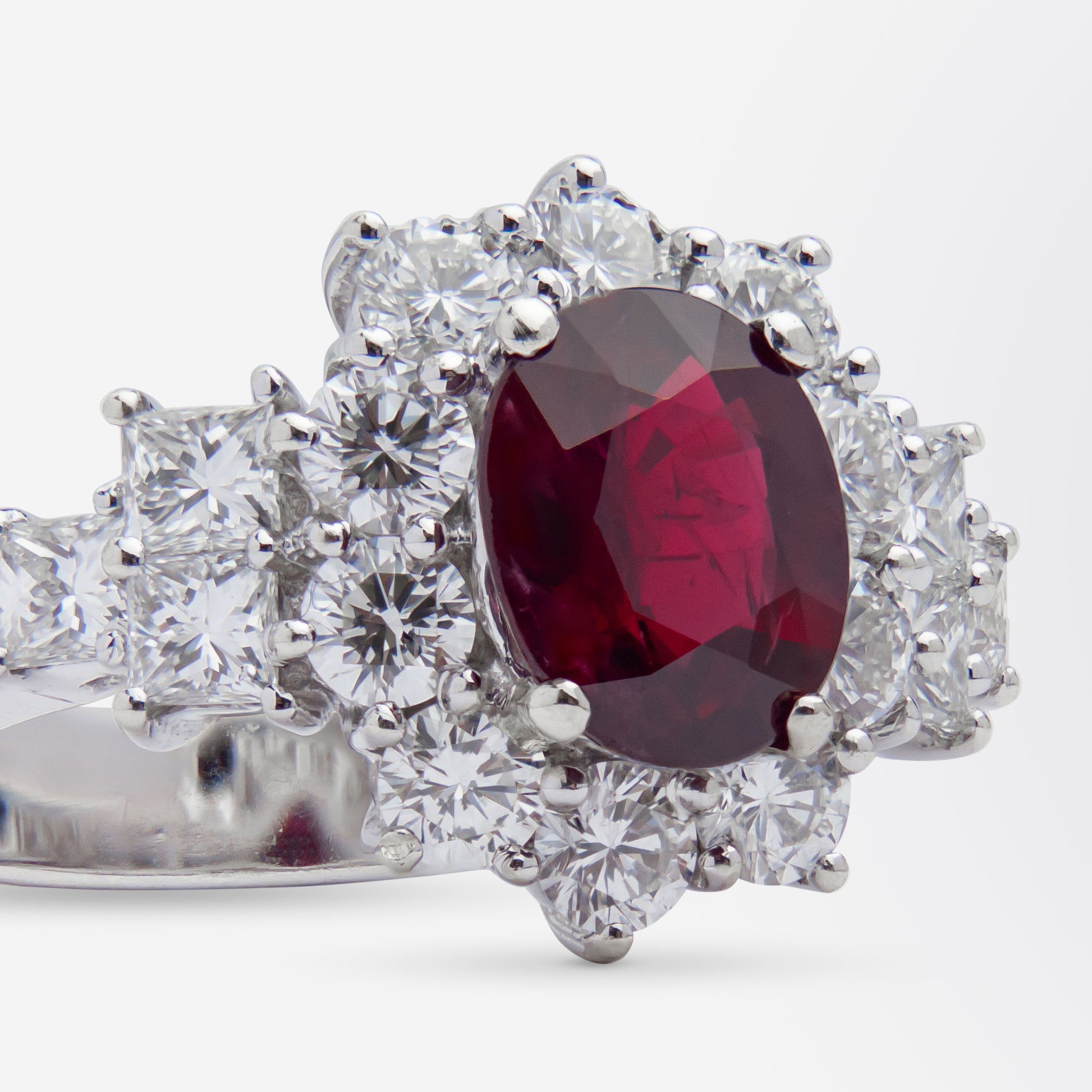 18kt White Gold, Ruby & Diamond Earring & Ring Suite
