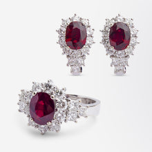 Load image into Gallery viewer, 18kt White Gold, Ruby &amp; Diamond Earring &amp; Ring Suite
