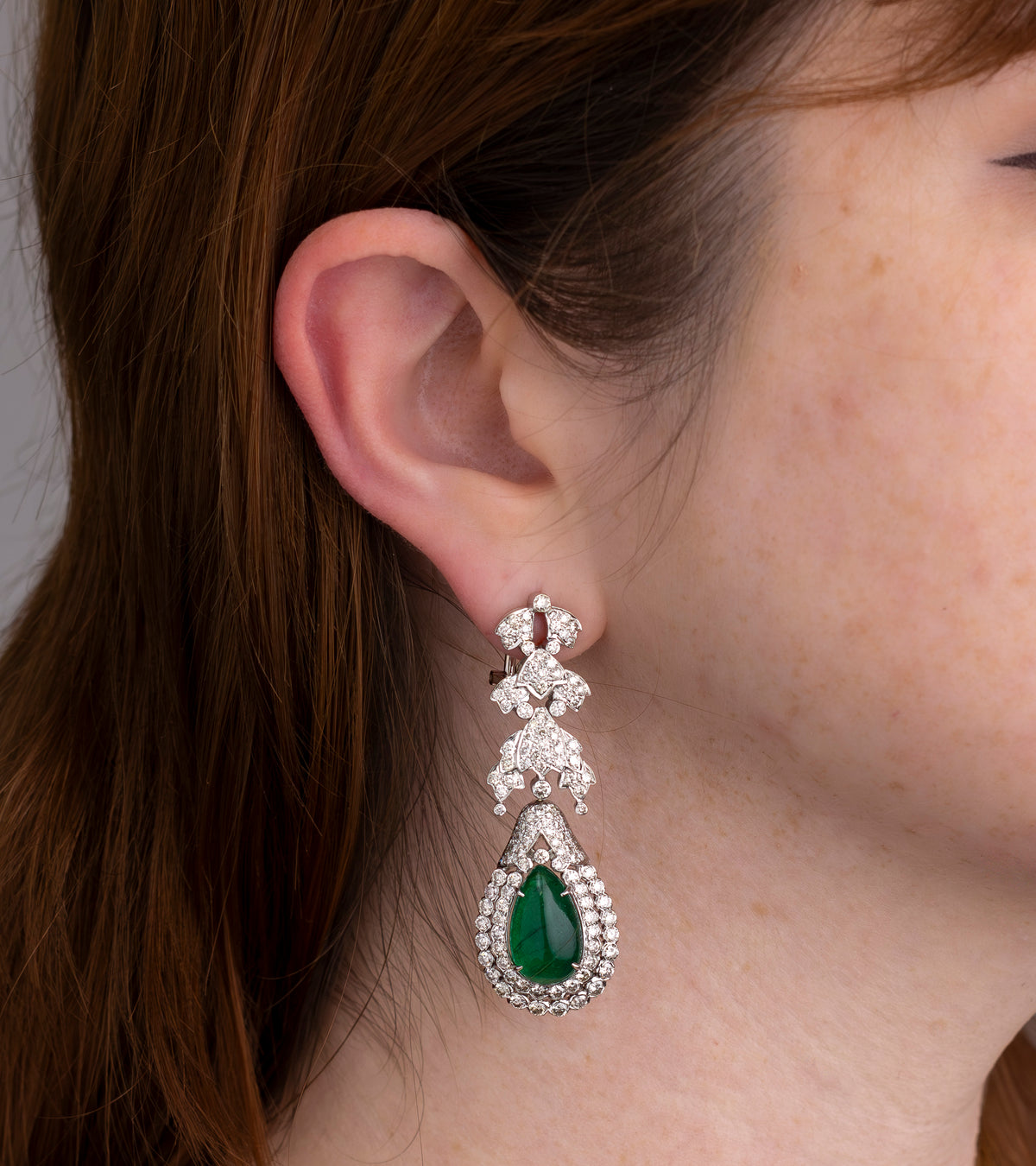 Impressive Emerald & Diamond Ear Pendants
