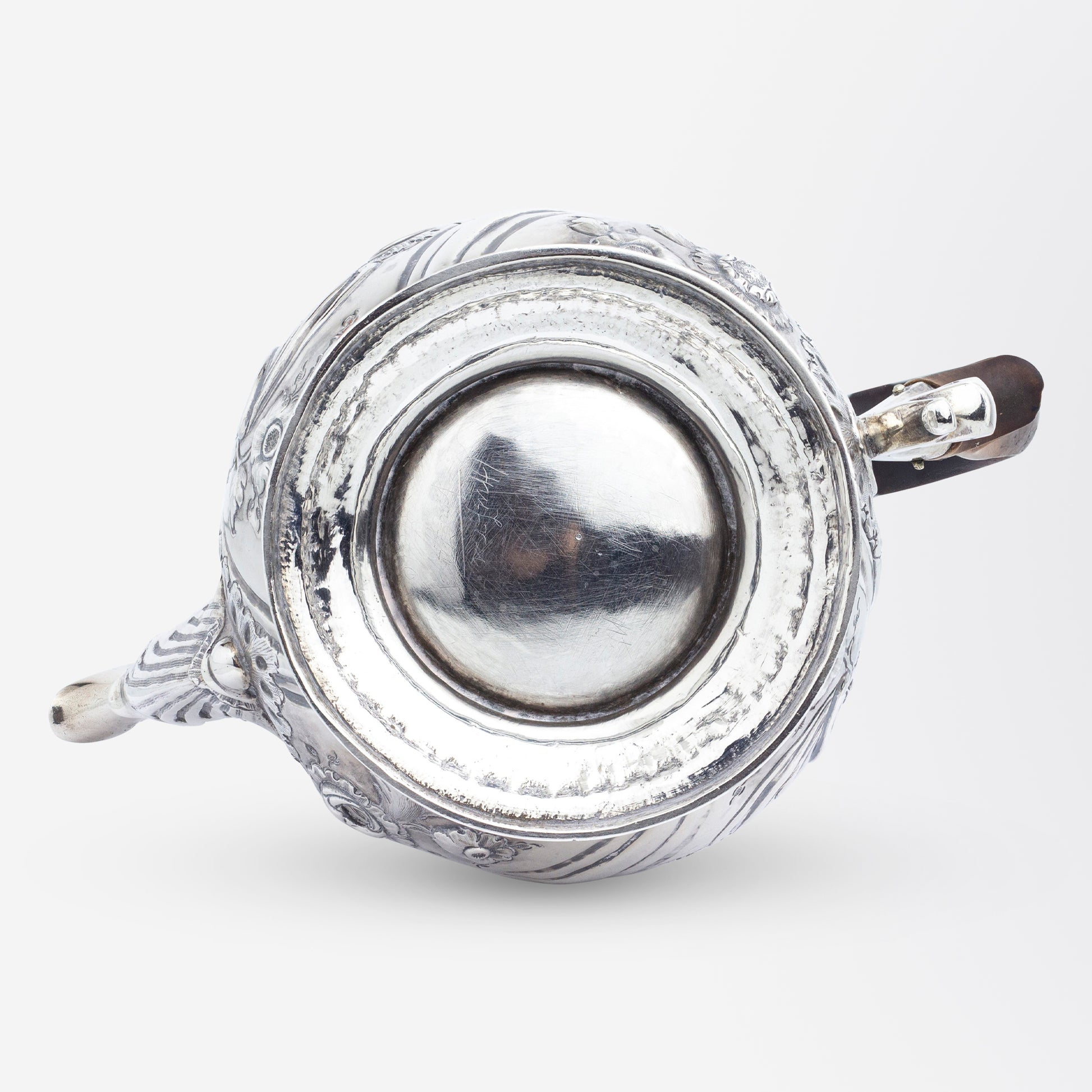 George II Period Sterling Silver Coffee Pot with Floral Repousse