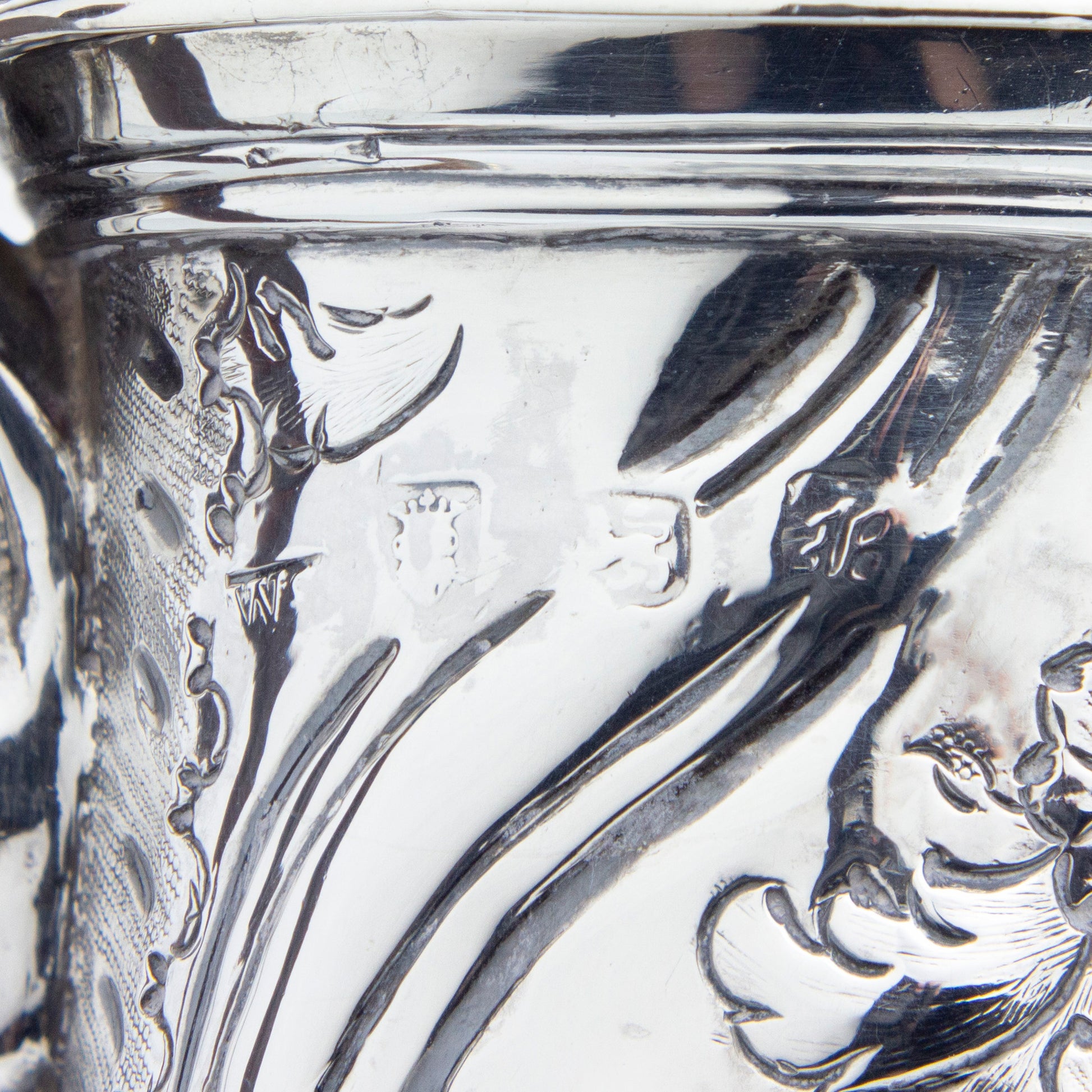 George II Period Sterling Silver Coffee Pot with Floral Repousse