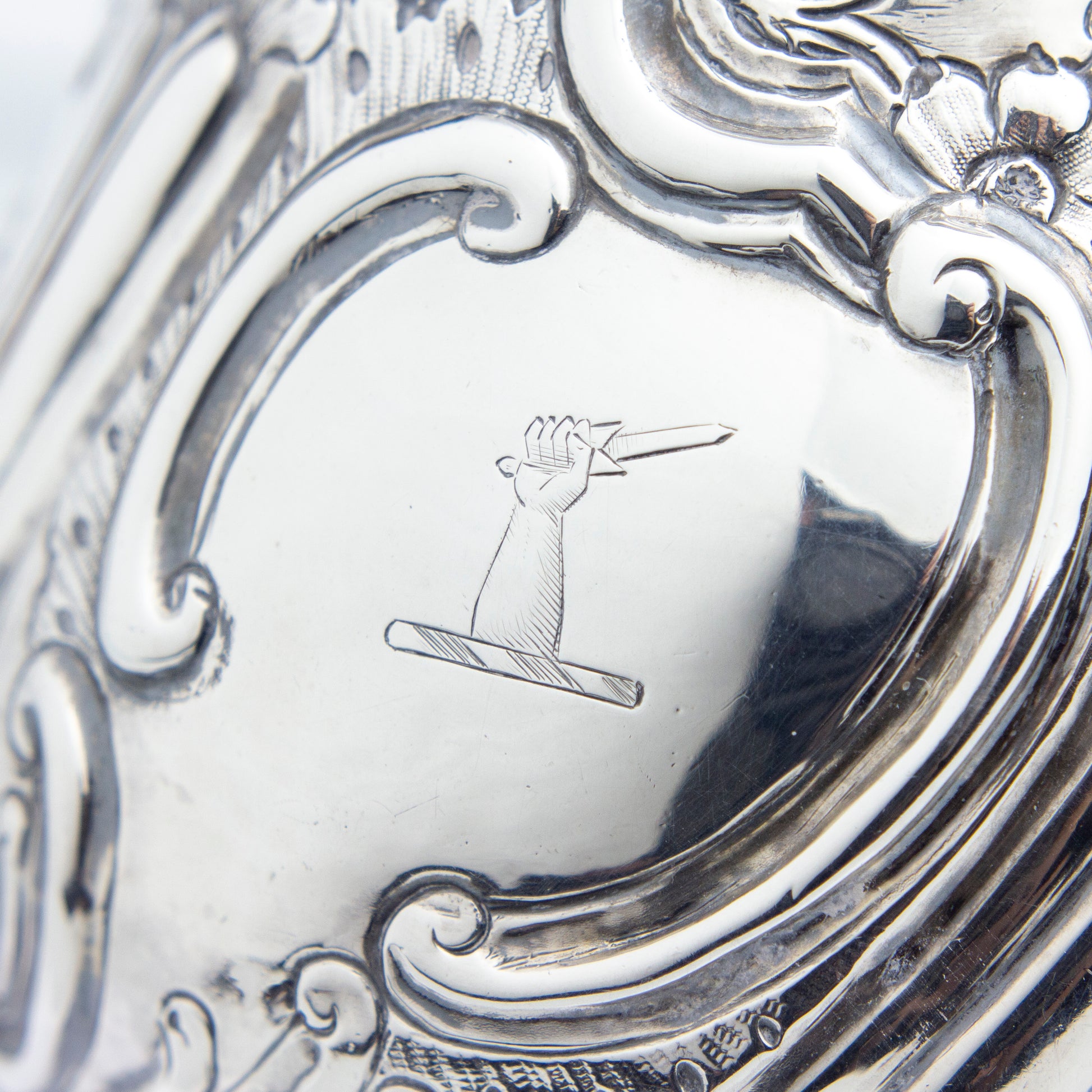 George II Period Sterling Silver Coffee Pot with Floral Repousse