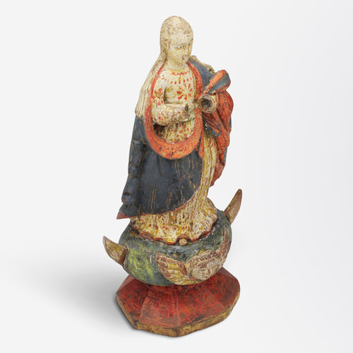 17th Century Polychrome Carved Timber Santos Figure of Saint Mary