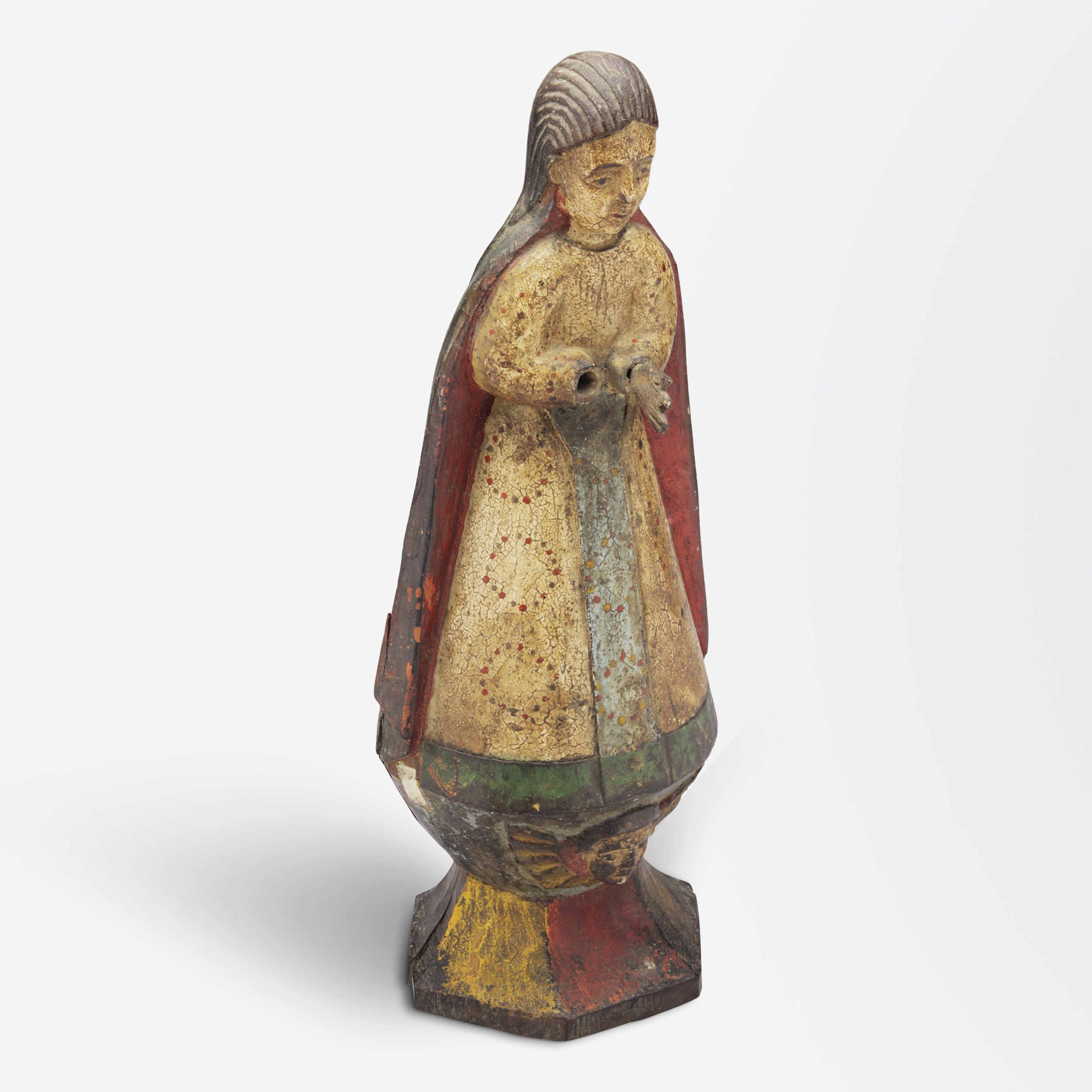 17th Century Polychrome Carved Timber Santos Figure of Saint Mary