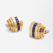 Load image into Gallery viewer, 18kt Yellow Gold &amp; Sapphire Art Deco Style Cufflinks
