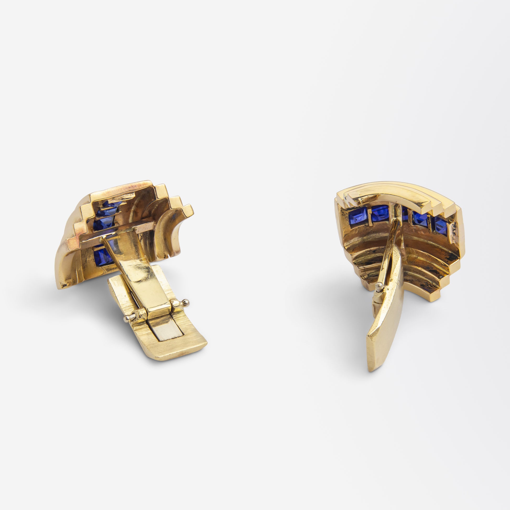 18kt Yellow Gold & Sapphire Art Deco Style Cufflinks