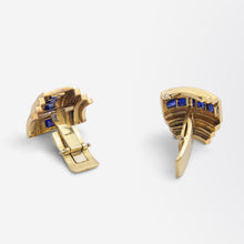 Load image into Gallery viewer, 18kt Yellow Gold &amp; Sapphire Art Deco Style Cufflinks
