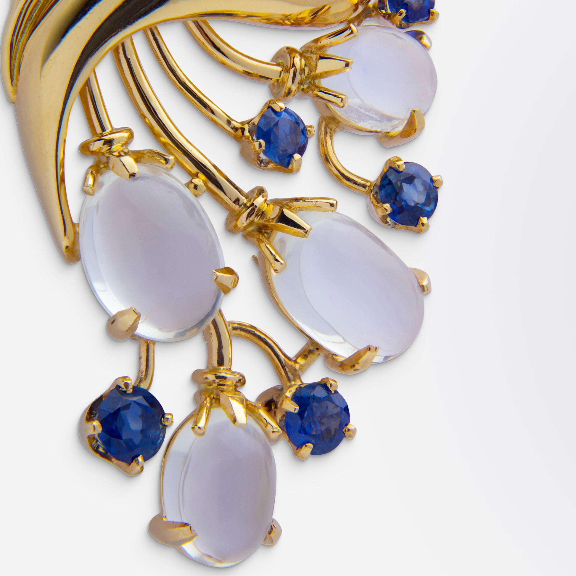 Retro 14kt Gold, Moonstone, and Sapphire Brooch Pin