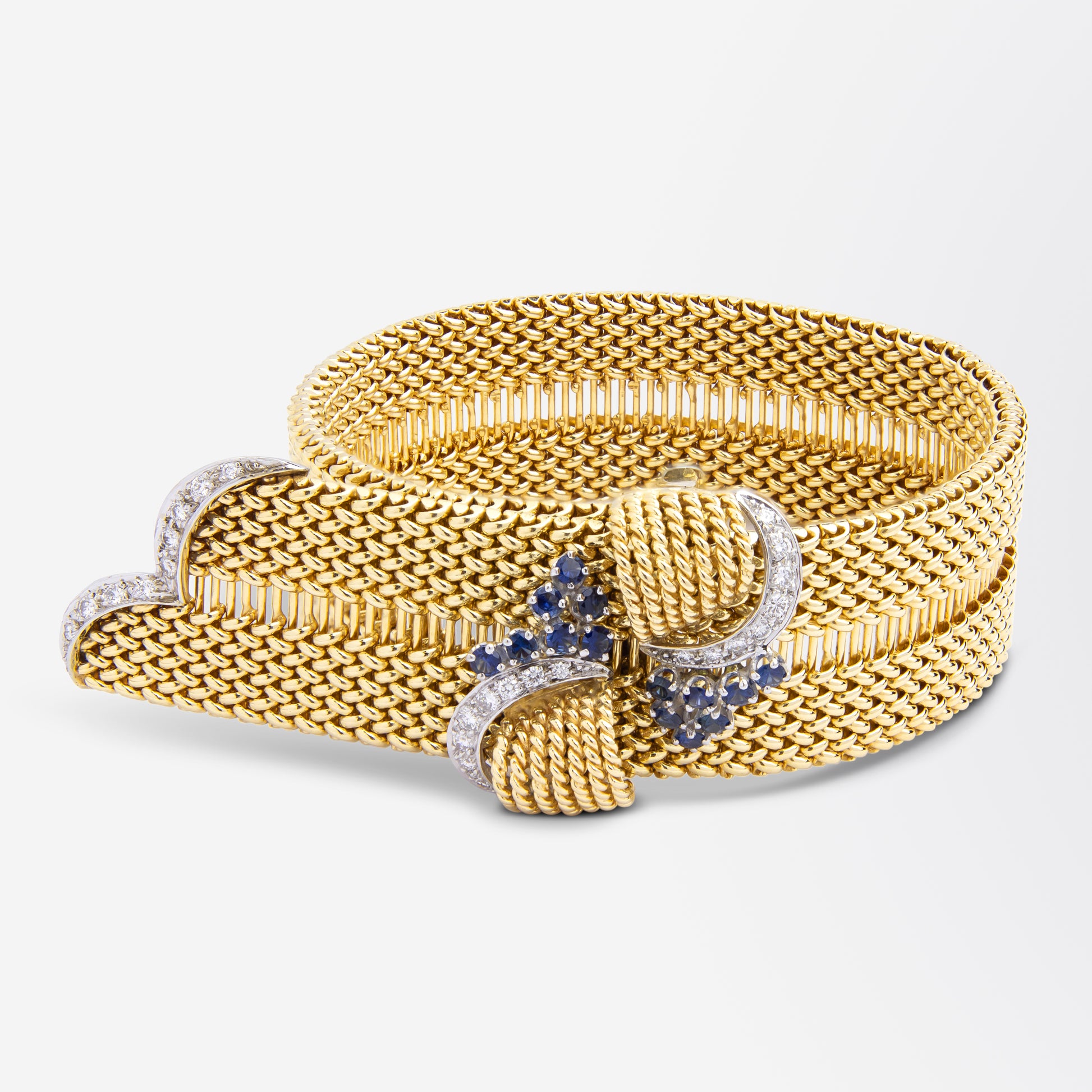 Bracelet ajustable en diamants et saphirs de style rétro