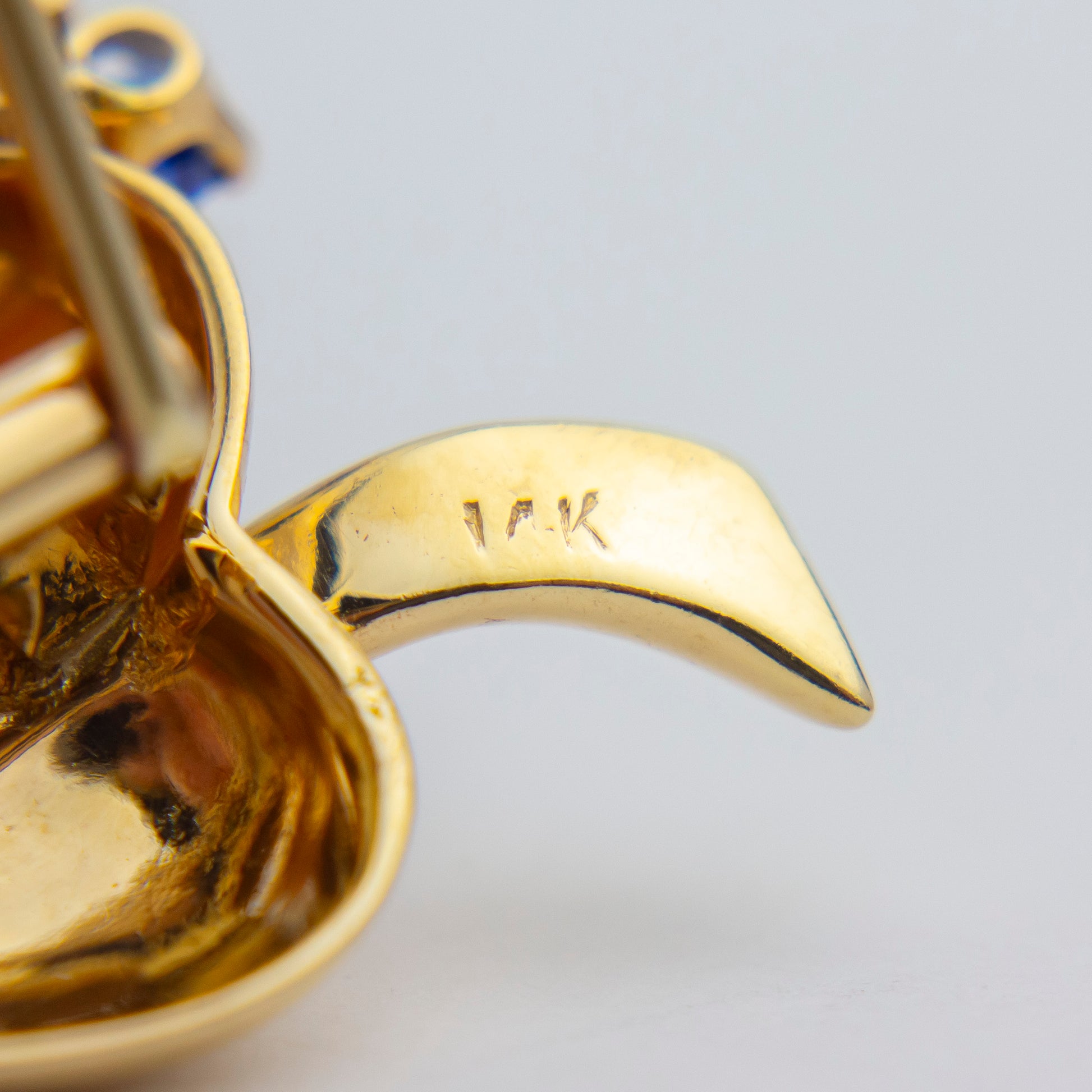 Retro 14kt Gold, Moonstone, and Sapphire Brooch Pin