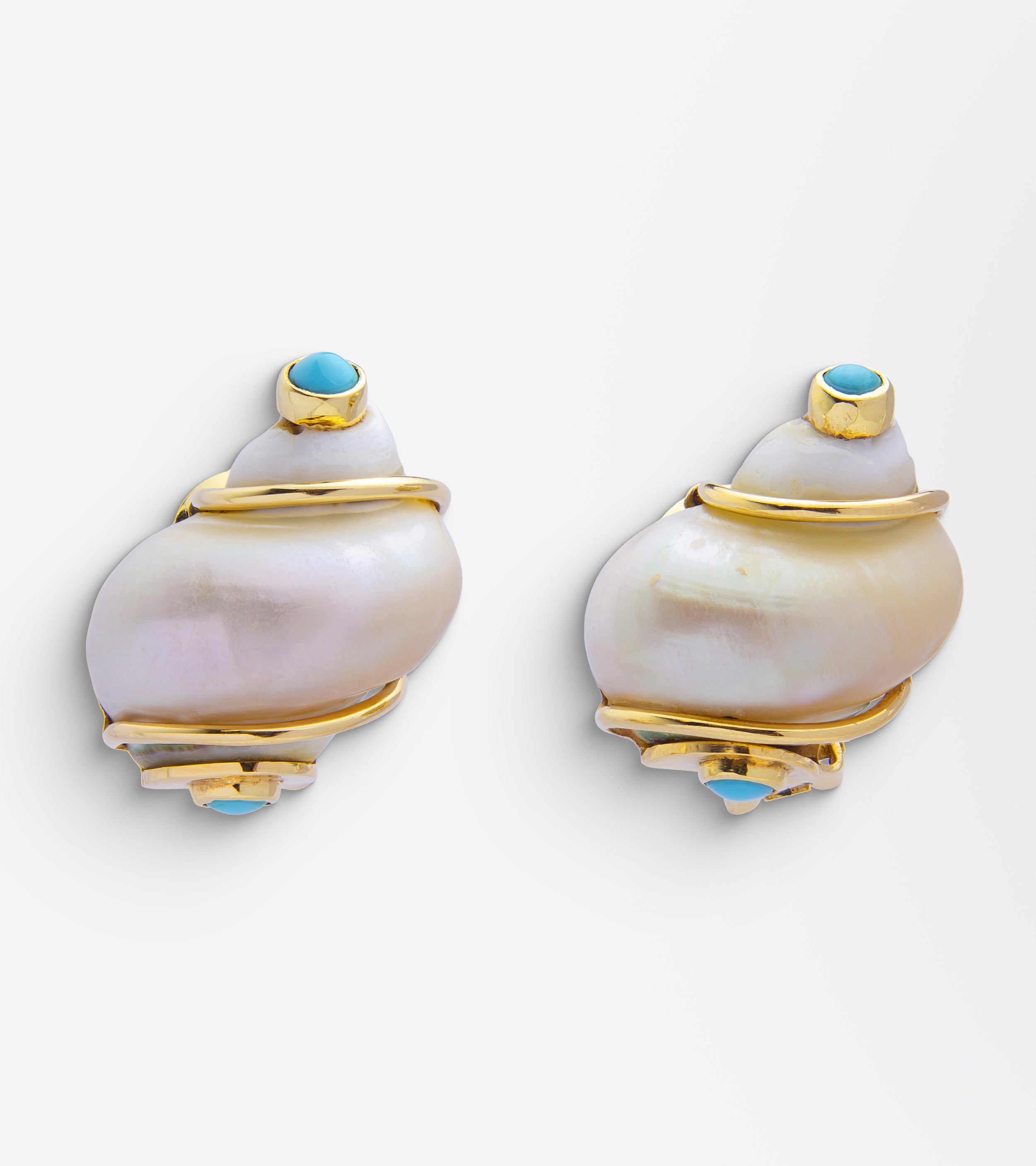 Seaman Schepps Shell Ear-Clips with Turquoise Cabochon