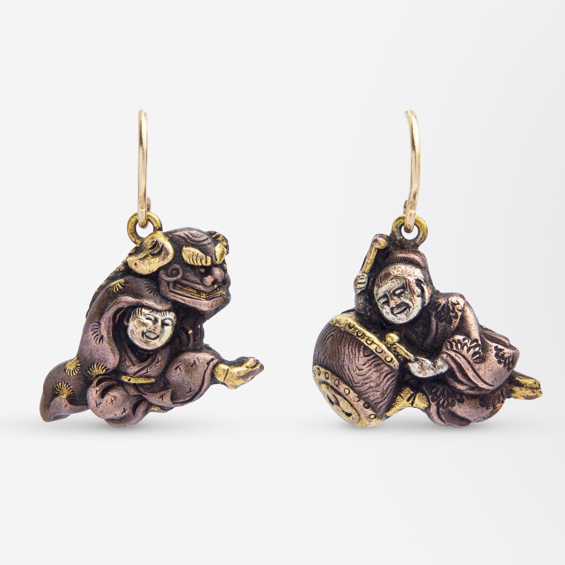 A Pair of Japanese Shakudo Hook Earrings