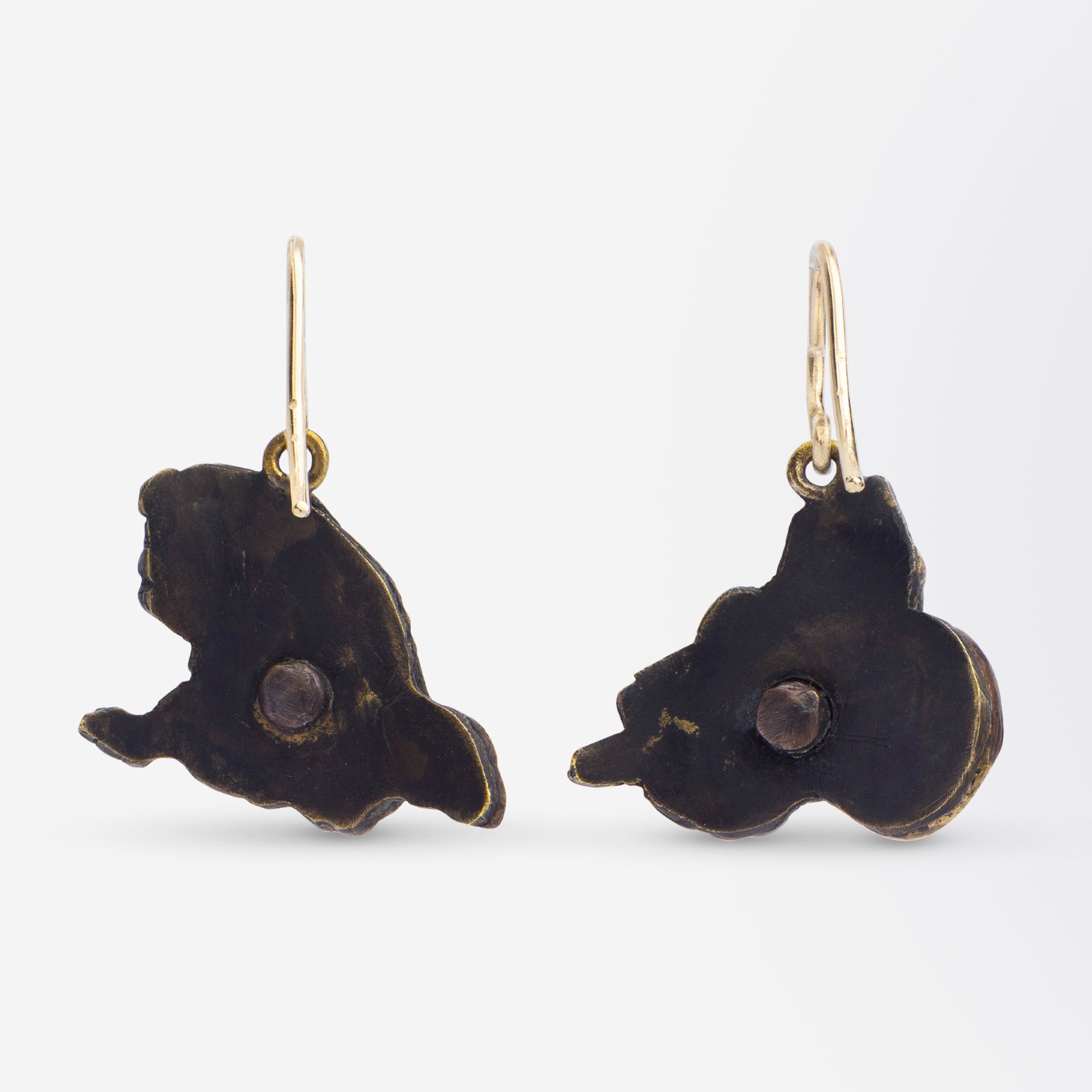 A Pair of Japanese Shakudo Hook Earrings