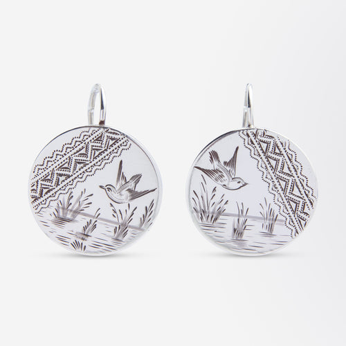 Pair of Silver Aesthetic Movement Style Medallion Earrings