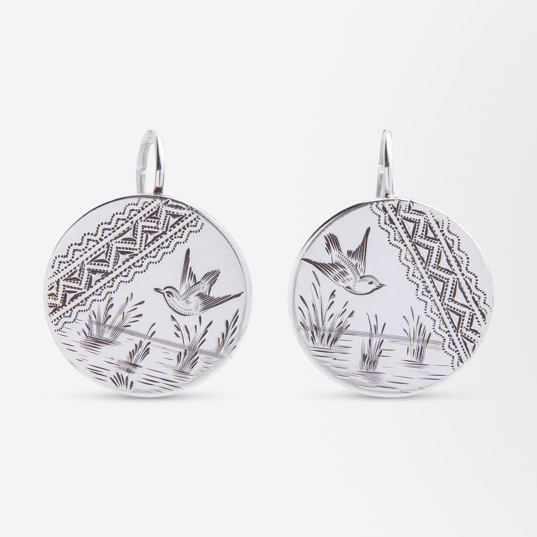 Pair of Silver Aesthetic Movement Style Medallion Earrings