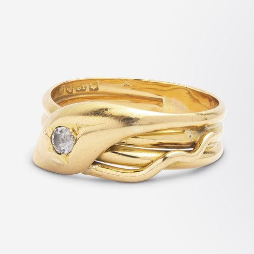 Edwardian 18kt Yellow Gold & Diamond Serpent Ring