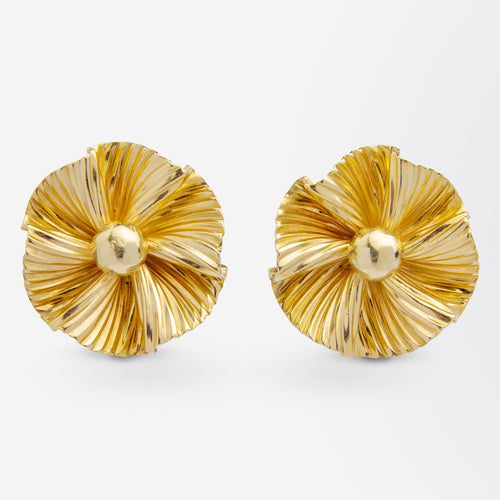 Pair of 14kt Gold Floral Ear Clips by George Schuler