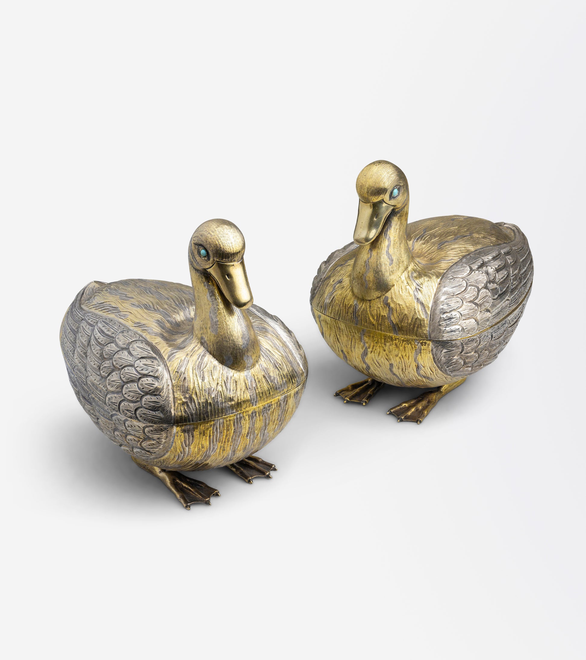 Pair of Mexican, Sterling Silver, Duck Containers by Tane
