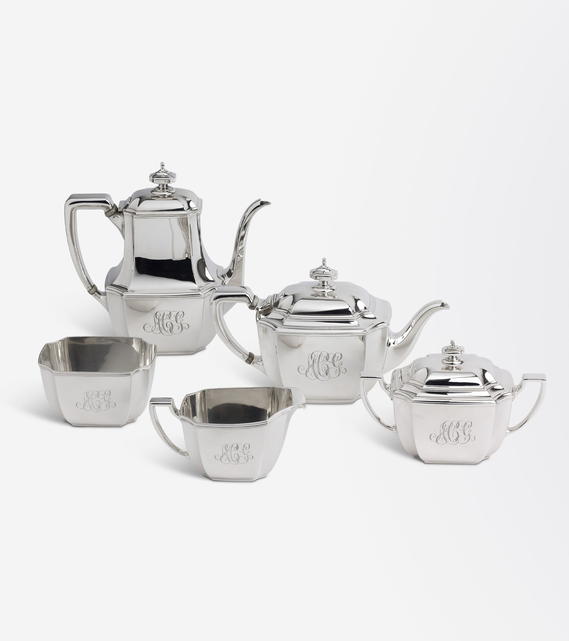 Art Deco, Sterling Silver, Five Piece Tea and Coffee Service by Tiffany & Co.