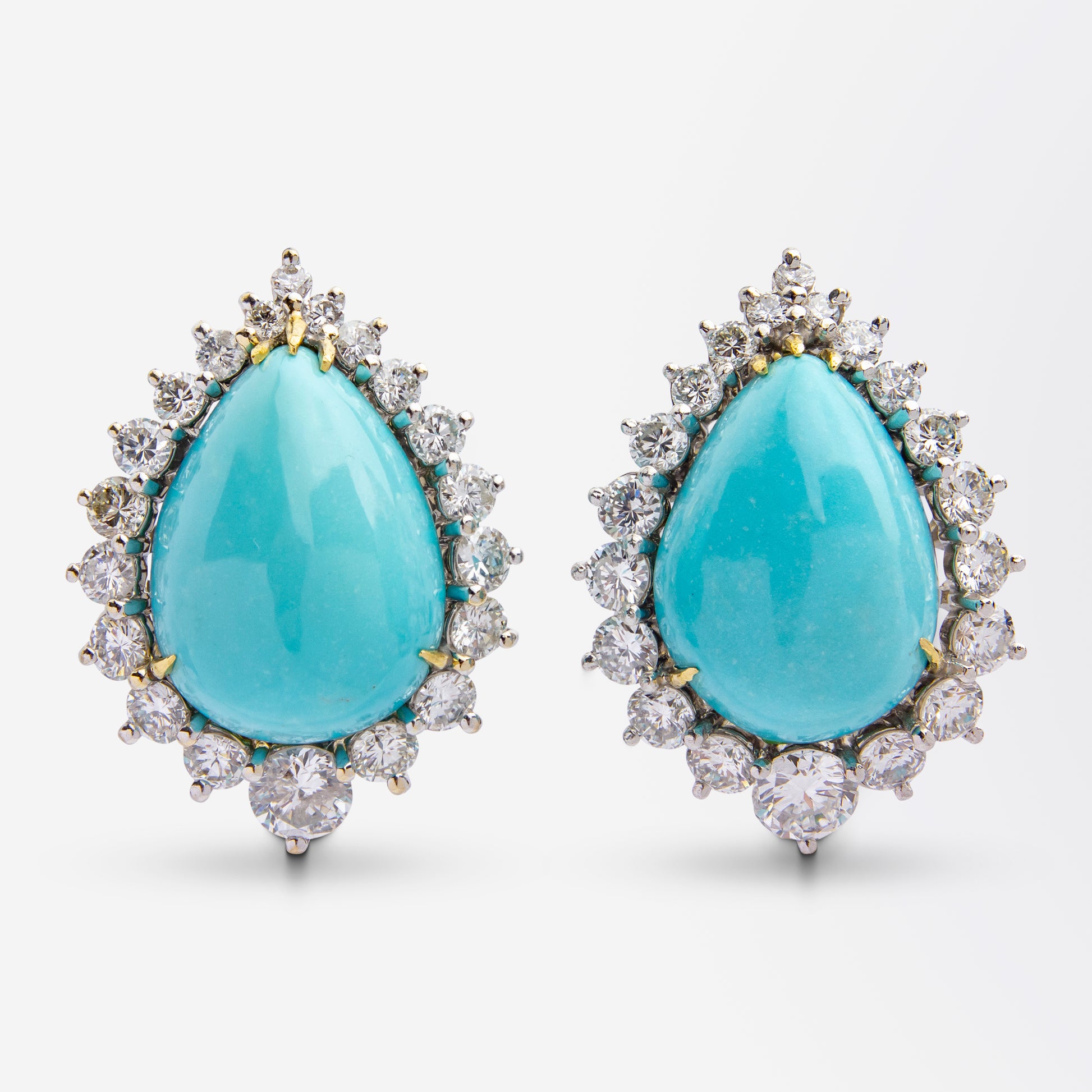 Vintage Persian Turquoise & Diamond Ear Clips