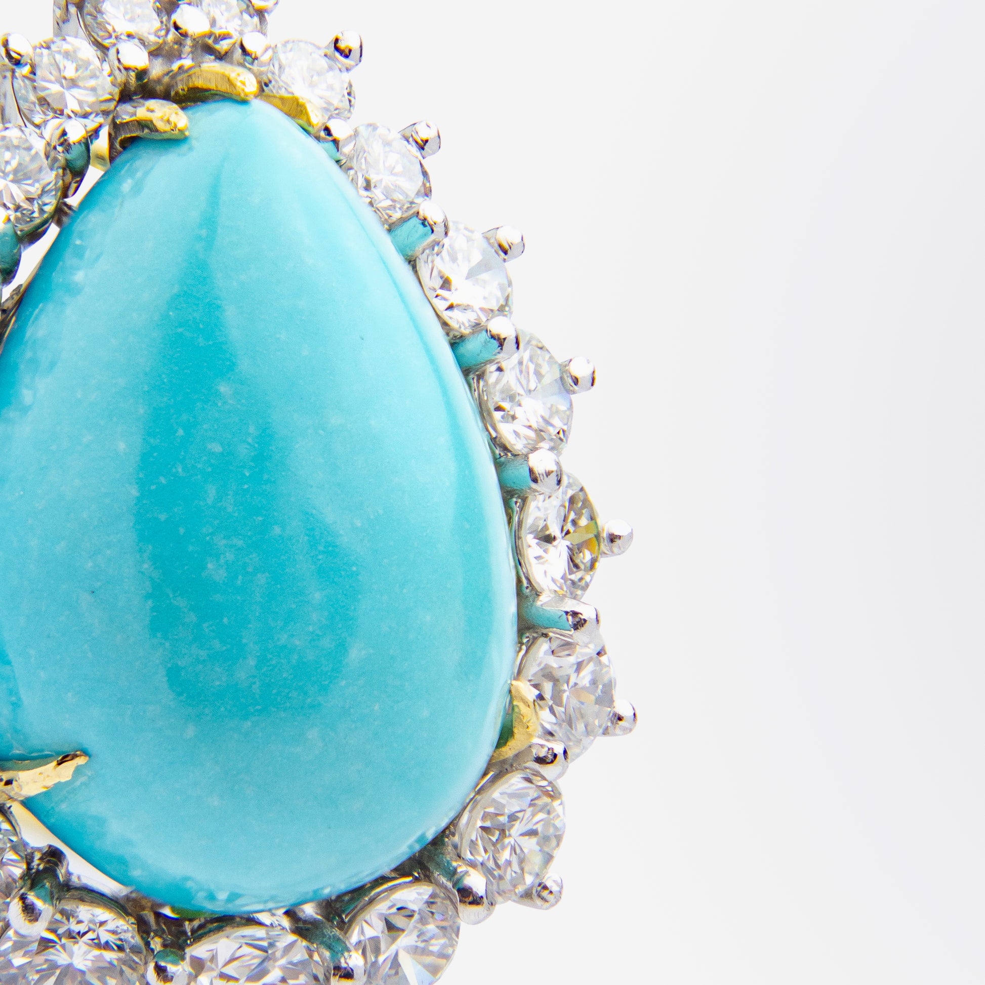 Vintage Persian Turquoise & Diamond Ear Clips