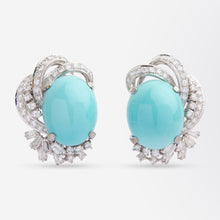 Load image into Gallery viewer, &#39;H. Sena&#39; 18kt White Gold Diamond &amp; Turquoise Cocktail Earrings
