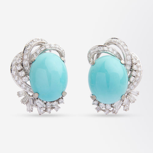 'H. Sena' 18kt White Gold Diamond & Turquoise Cocktail Earrings