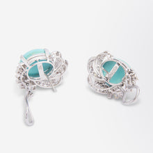 Load image into Gallery viewer, &#39;H. Sena&#39; 18kt White Gold Diamond &amp; Turquoise Cocktail Earrings
