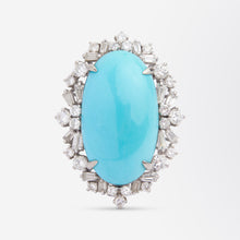 Load image into Gallery viewer, &#39;H. Sena&#39; 18kt White Gold Diamond &amp; Turquoise Cocktail Ring
