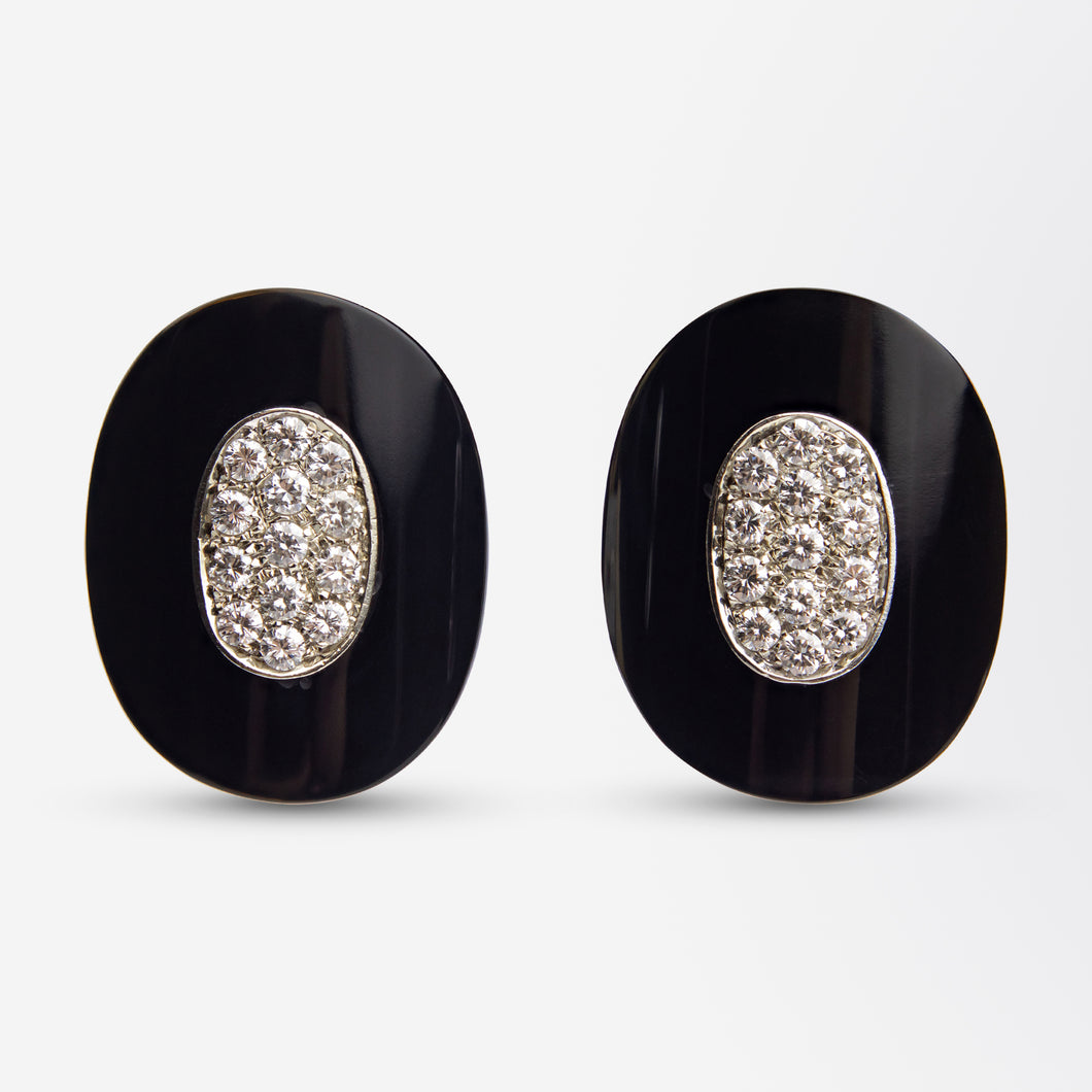 Van Cleef & Arpels Onyx & Diamond Ear Clips