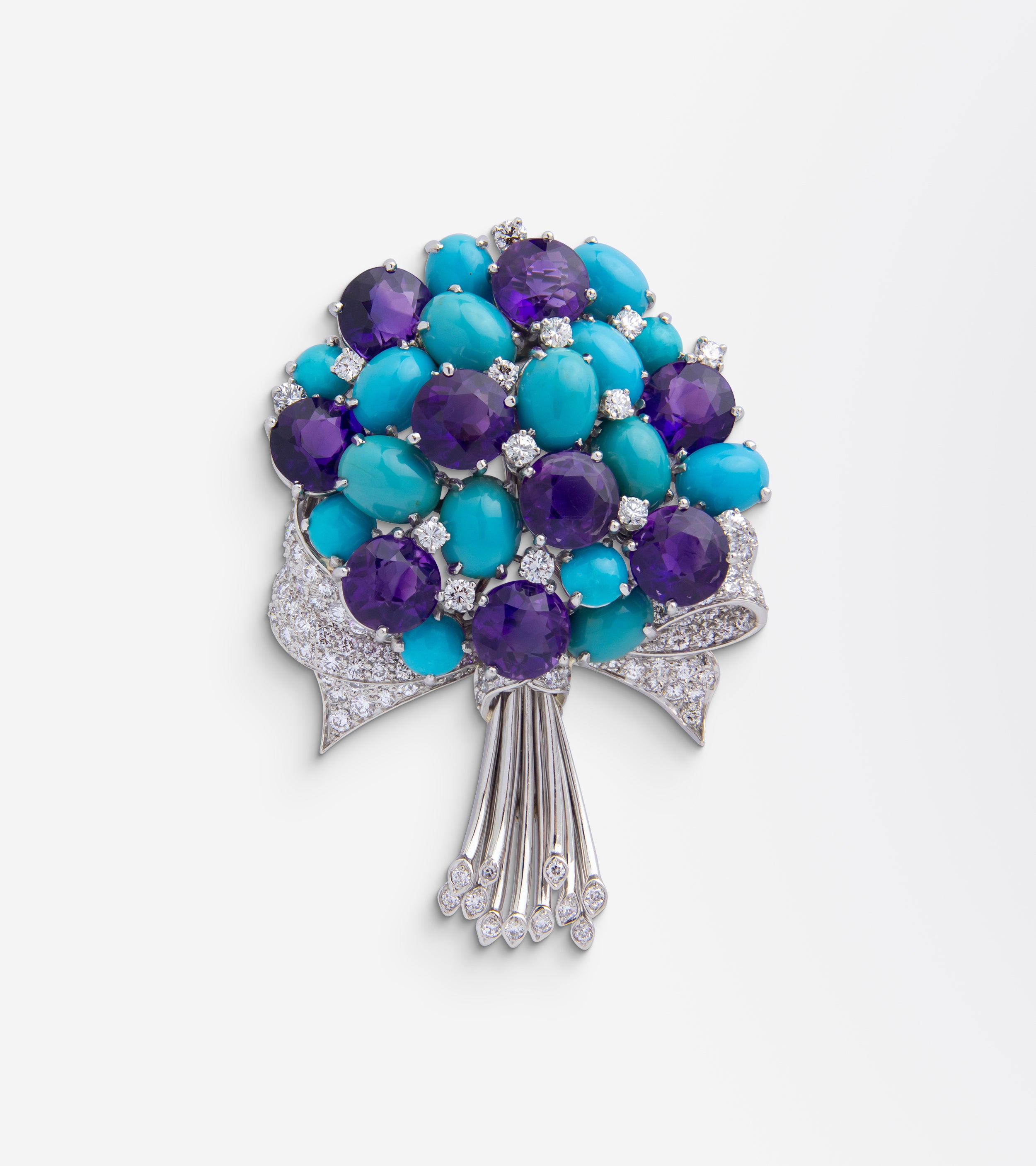 Amethyst, Turquoise, and Diamond Bouquet Brooch by Verdura