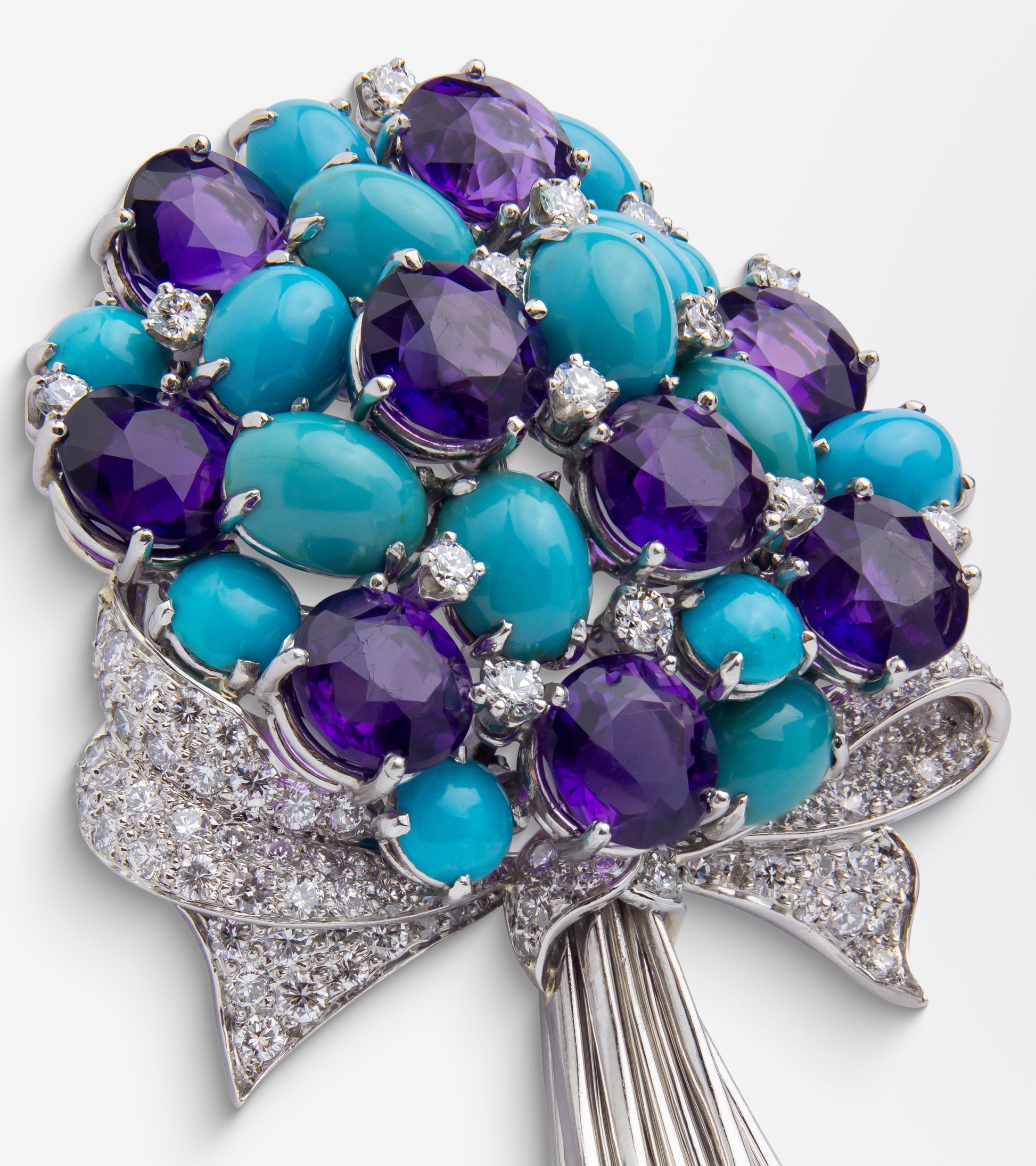 Amethyst, Turquoise, and Diamond Bouquet Brooch by Verdura
